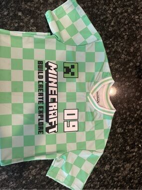 Minecraft Green Checkered Short Sleeve Jersey for Kids